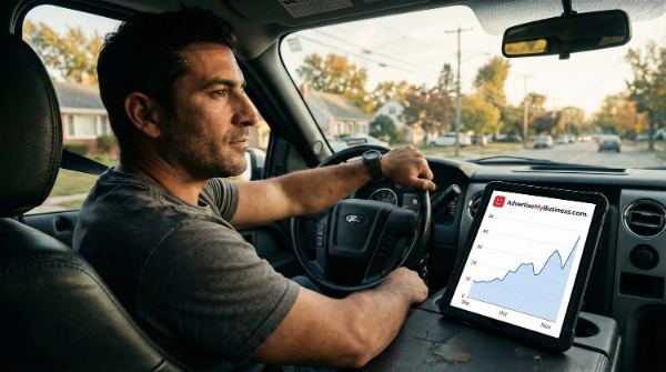 Contractor checking Google Ads