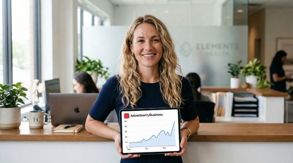 Business owner viewing SEO results